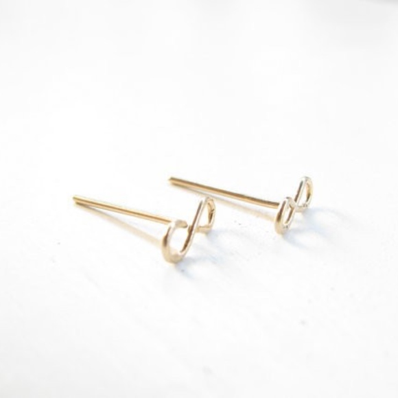 Infinity Gold Dainty Stud Earrings - Picture 3 of 7